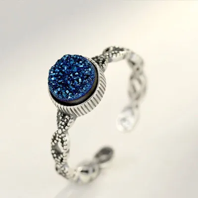 New Design Women Sterling Silver Vintage Geometric Opal Ring