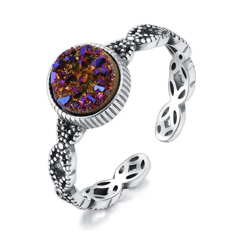New Design Women Sterling Silver Vintage Geometric Opal Ring