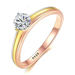 Simple Design Women's Golden Plated Sterling Silver Diamond 925 Silver Ring