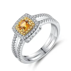 Fashion Square Topaz Gemstone Luxury Sterling Silver Ring
