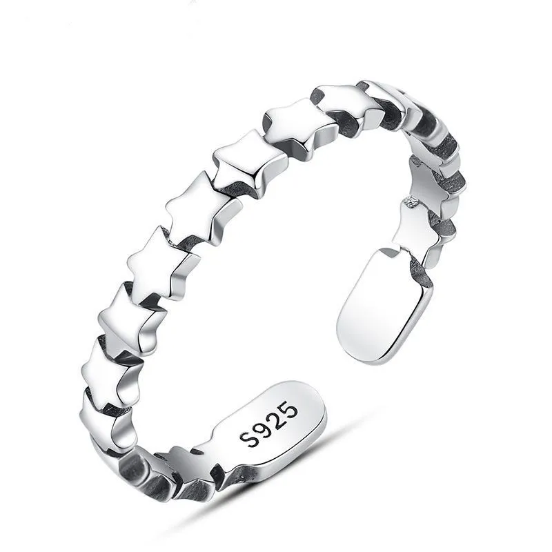 Vintage Style Women Simple Design Adjustable Sterling Silver Ring