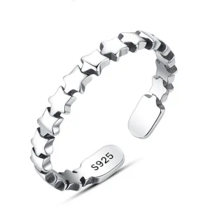 Vintage Style Women Simple Design Adjustable Sterling Silver Ring