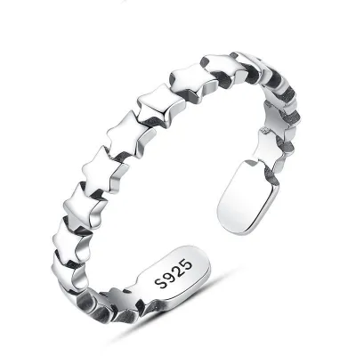 Vintage Style Women Simple Design Adjustable Sterling Silver Ring