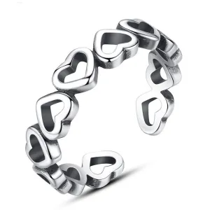 Fashion Hollow Hearts Design Luxury 925 Sterling Silver Adjustable Ring