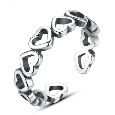 Fashion Hollow Hearts Design Luxury 925 Sterling Silver Adjustable Ring