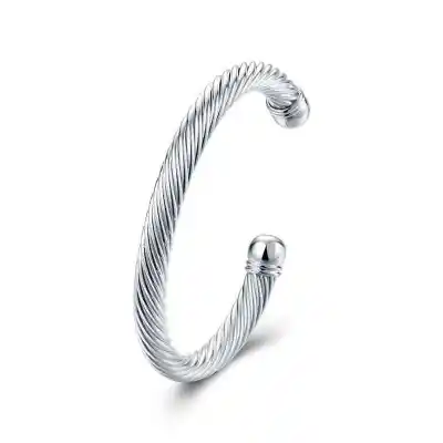 Classical Men's Silver Plated Copper Bangle Bracelet