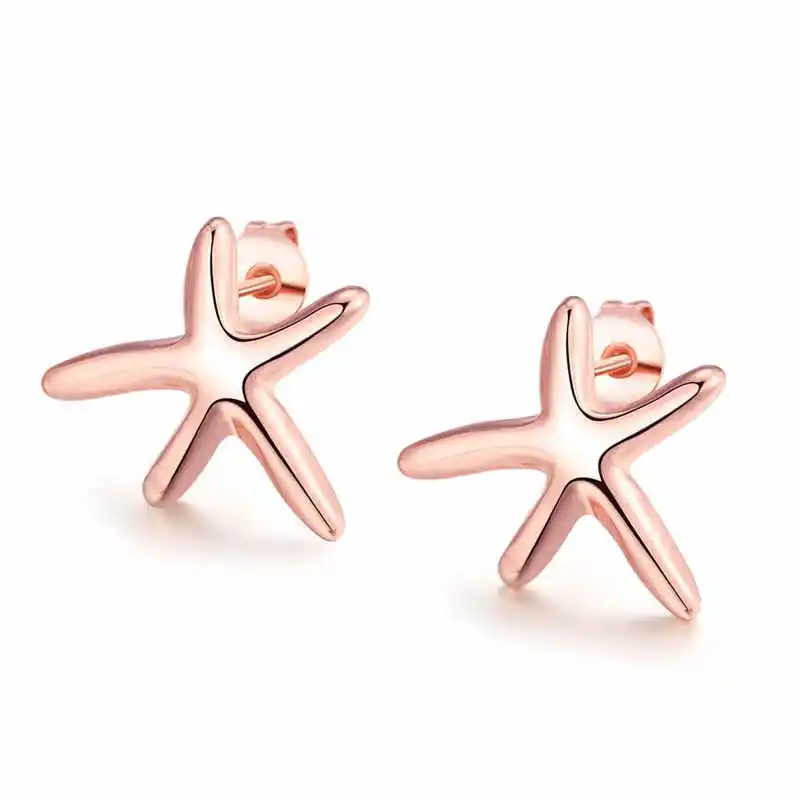 Girl Unique Geometric Starfish Shape Rose Gold Plated Stud Earrings