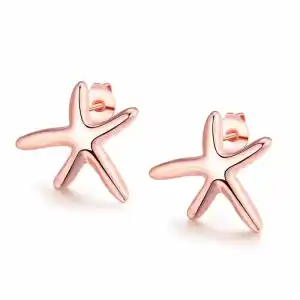 Girl Unique Geometric Starfish Shape Rose Gold Plated Stud Earrings