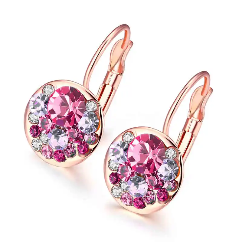 Women Circle Shiny Zircon Decoration Rose Gold Plated Clip Earrings