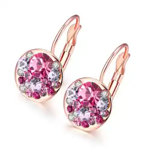 Women Circle Shiny Zircon Decoration Rose Gold Plated Clip Earrings