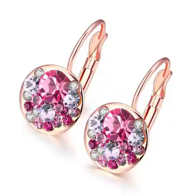 Women Circle Shiny Zircon Decoration Rose Gold Plated Clip Earrings