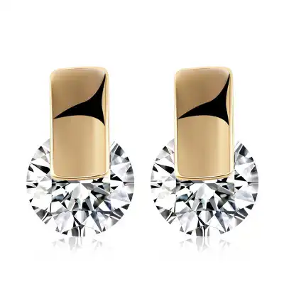 Lady Romantic Style Round Zircon Decoration Copper Stud Earrings