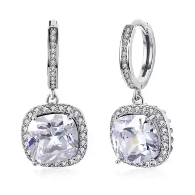Fashion Geometric Square Shape Zircon Crystal Luxury Clip Earrings