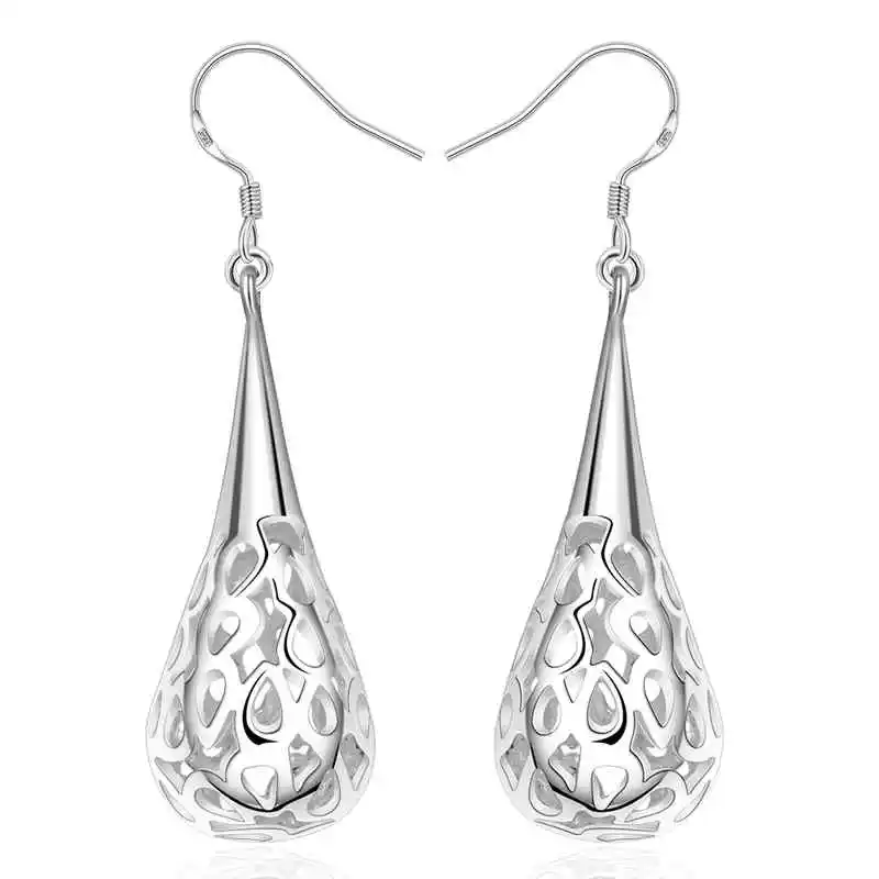 Female Hollow Baseball Bat Silver Plated Copper Drop Earrings
