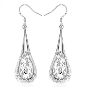 Female Hollow Baseball Bat Silver Plated Copper Drop Earrings