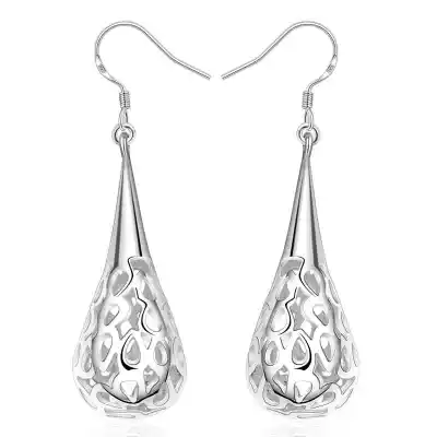 Female Hollow Baseball Bat Silver Plated Copper Drop Earrings