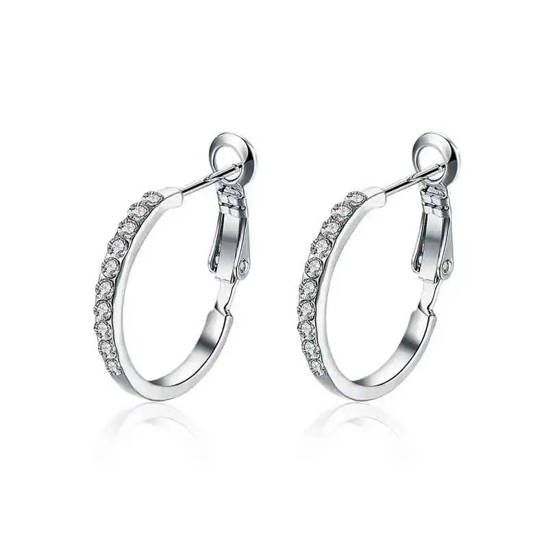 Women Shiny Rhinestone Platinum Plated Circle Copper Earrings