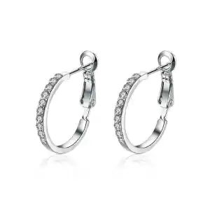 Women Shiny Rhinestone Platinum Plated Circle Copper Earrings