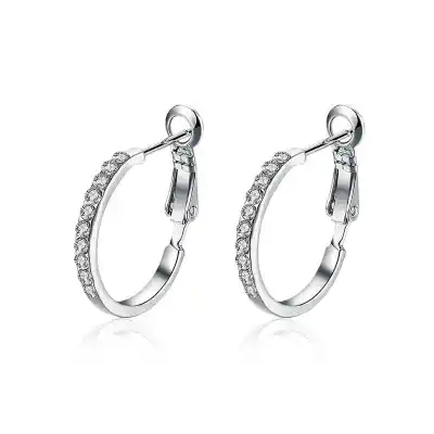 Women Shiny Rhinestone Platinum Plated Circle Copper Earrings