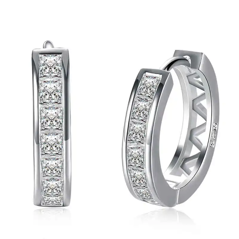 Lady Hollow Zircon Decorated Circle Silver Plated Copper Earrings