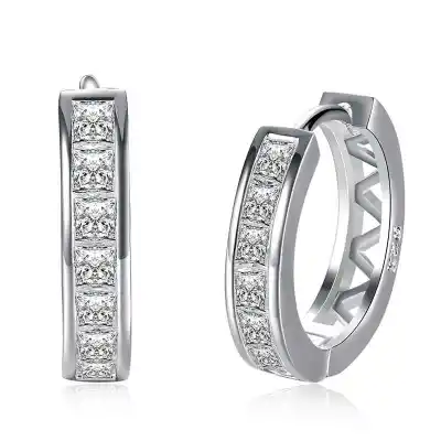 Lady Hollow Zircon Decorated Circle Silver Plated Copper Earrings