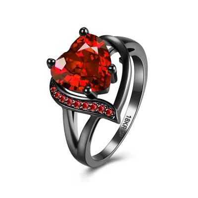 Vintage Ruby Cubic Zircon Black Gun Plated Wedding Ring For Women
