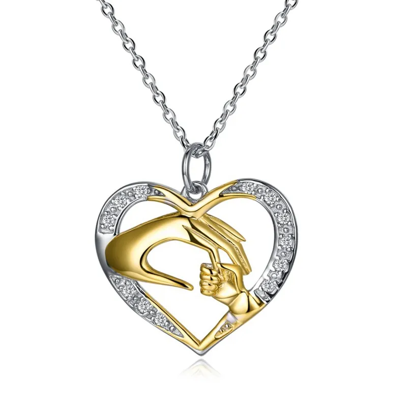 Fillgree Heart Shape Big Hand And Small Hand Sterling Silver Necklace