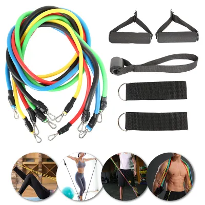 11 Pcs/Set Home Yoga Resistance Bands Tube Pull Rope Set with Dog Hook TPE