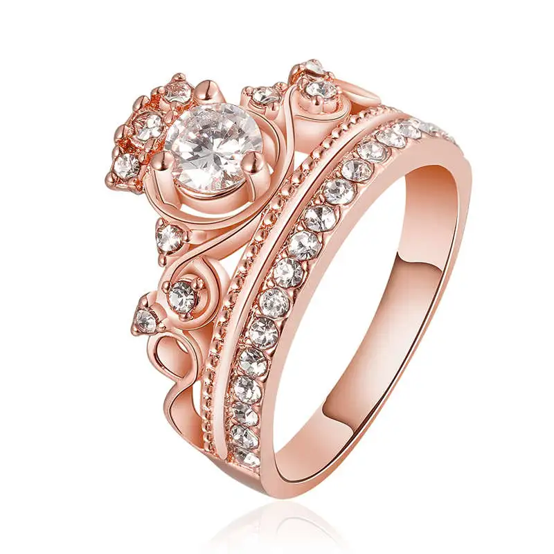 Women Fashion Crown Shape Luxury Zircon Finger Ring