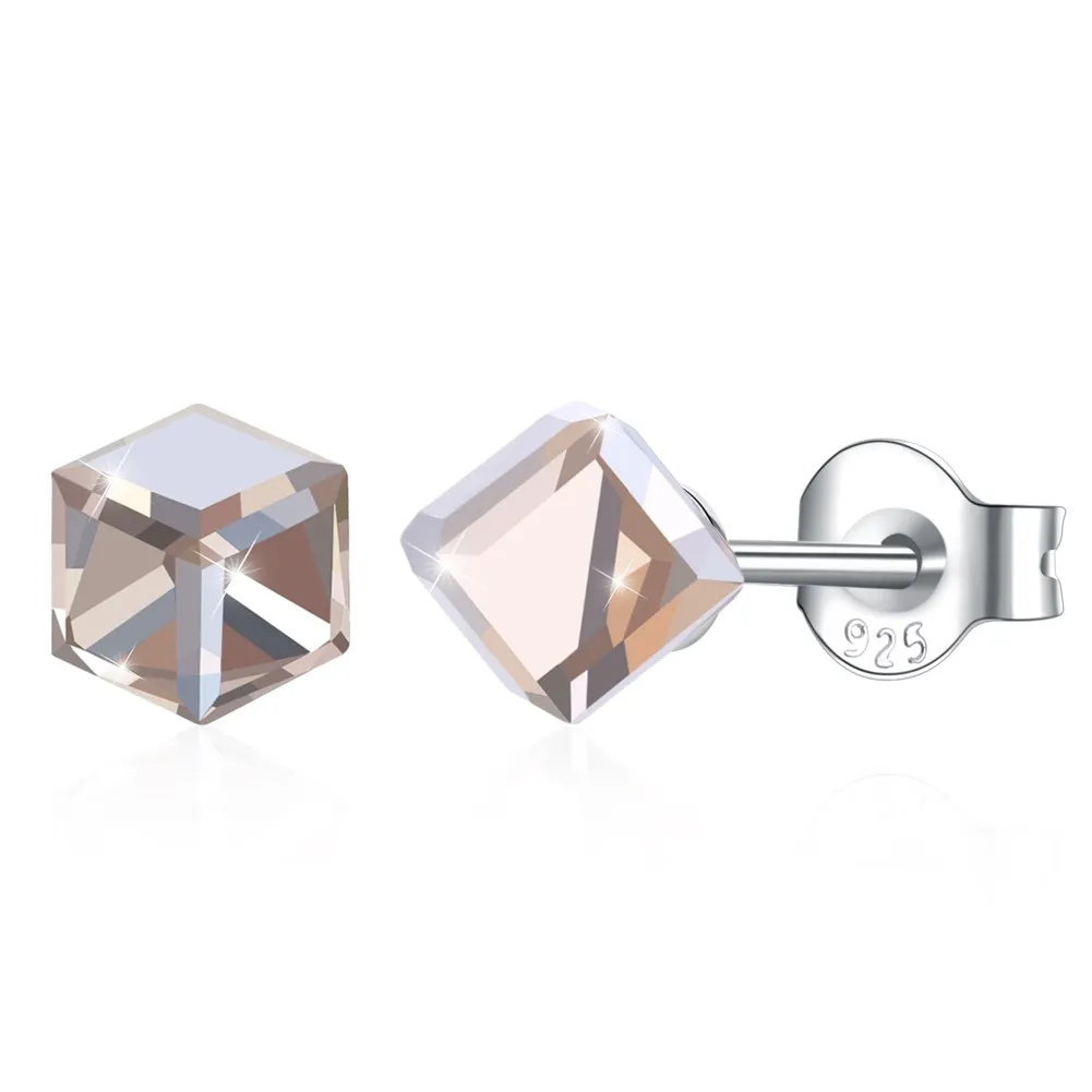 Simple Creative Design Geometric Shiny Crystal Luxury Swarovski Element Sterling Silver Earrings