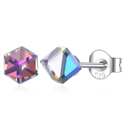 Simple Creative Design Geometric Shiny Crystal Luxury Swarovski Element Sterling Silver Earrings