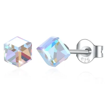 Simple Creative Design Geometric Shiny Crystal Luxury Swarovski Element Sterling Silver Earrings