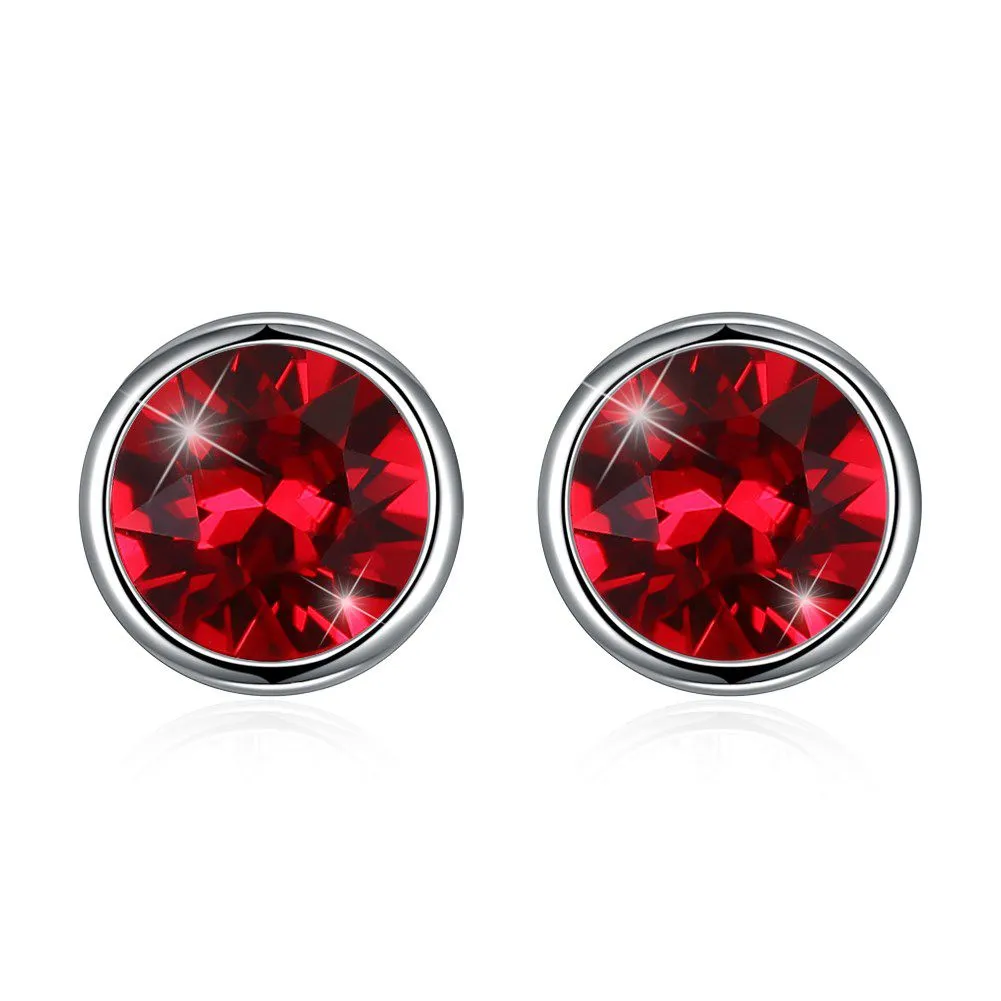 Simple Round Shape Shiny Crystal Women Sterling Silver Stud Earrings