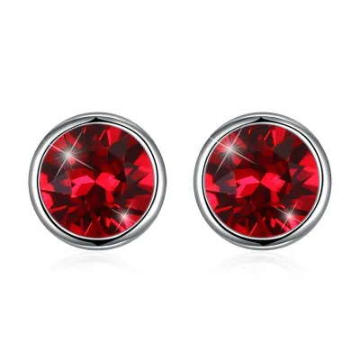 Simple Round Shape Shiny Crystal Women Sterling Silver Stud Earrings