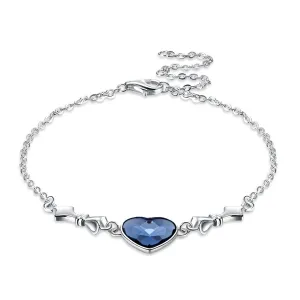 High Quality Fashion Popular Shiny Cute Love Heart Shape Swarovski Element Crystal Sterling Silver Party Bracelet