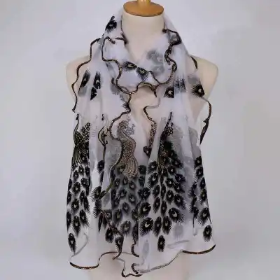 Fashion Lace Wave Shape Peacock Embroidery Scarf
