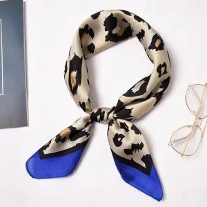 Leopard Print Women Color Blocking Vintage Square Satin Scarf 70x70cm