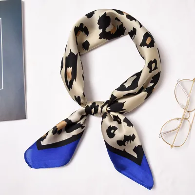 Leopard Print Women Color Blocking Vintage Square Satin Scarf 70x70cm