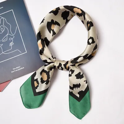 Leopard Print Women Color Blocking Vintage Square Satin Scarf 70x70cm