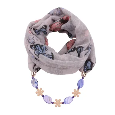 Women Shell Chain Pendant Necklace Scarf Stripe Blended Long Width 52cm Above 175cm
