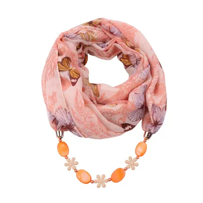 Women Shell Chain Pendant Necklace Scarf Stripe Blended Long Width 52cm Above 175cm