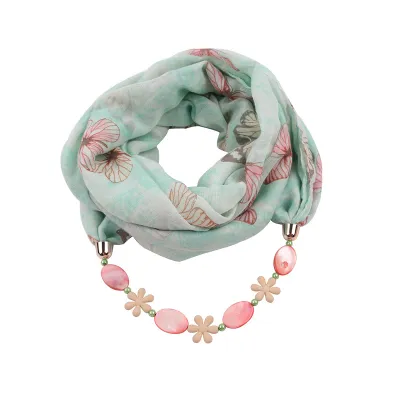 Women Shell Chain Pendant Necklace Scarf Stripe Blended Long Width 52cm Above 175cm
