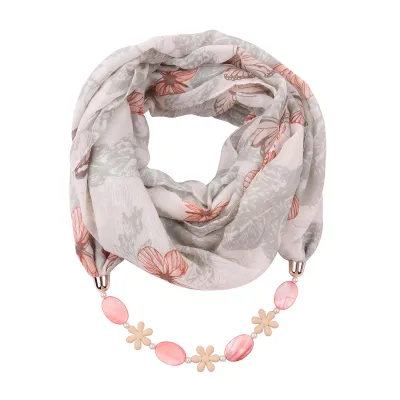 Women Shell Chain Pendant Necklace Scarf Stripe Blended Long Width 52cm Above 175cm
