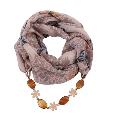Women Shell Chain Pendant Necklace Scarf Stripe Blended Long Width 52cm Above 175cm