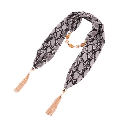 Women Leopard Print Chiffon Pendant Necklace Scarf