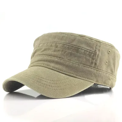 Vintage Washed Cotton Military Flat Top Hat