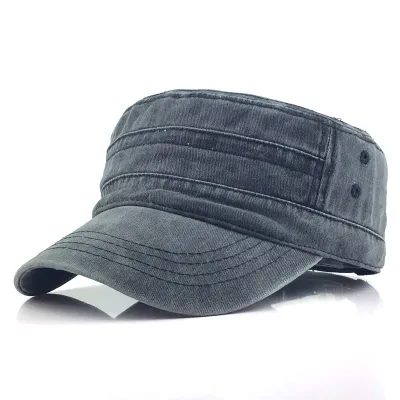 Vintage Washed Cotton Military Flat Top Hat