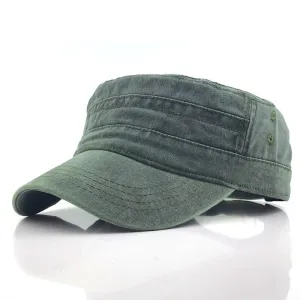 Vintage Washed Cotton Military Flat Top Hat