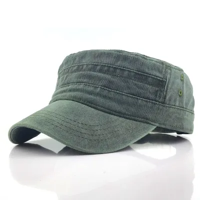 Vintage Washed Cotton Military Flat Top Hat