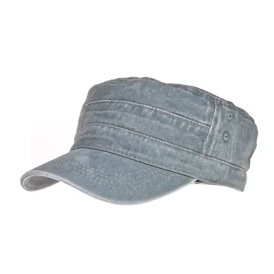 Vintage Washed Cotton Military Flat Top Hat